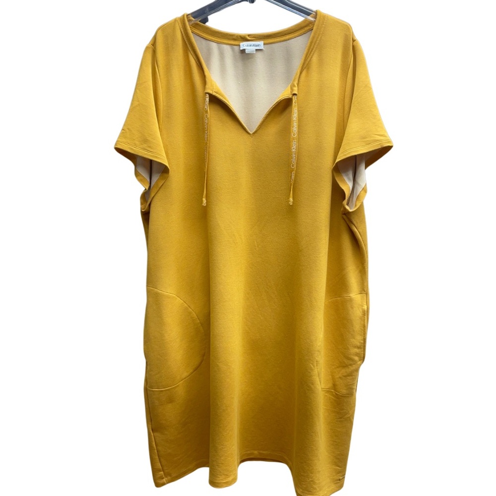 Calvin Klein Gold Notched V-Neck Short Sleeve Tunic Dress Sz 3X